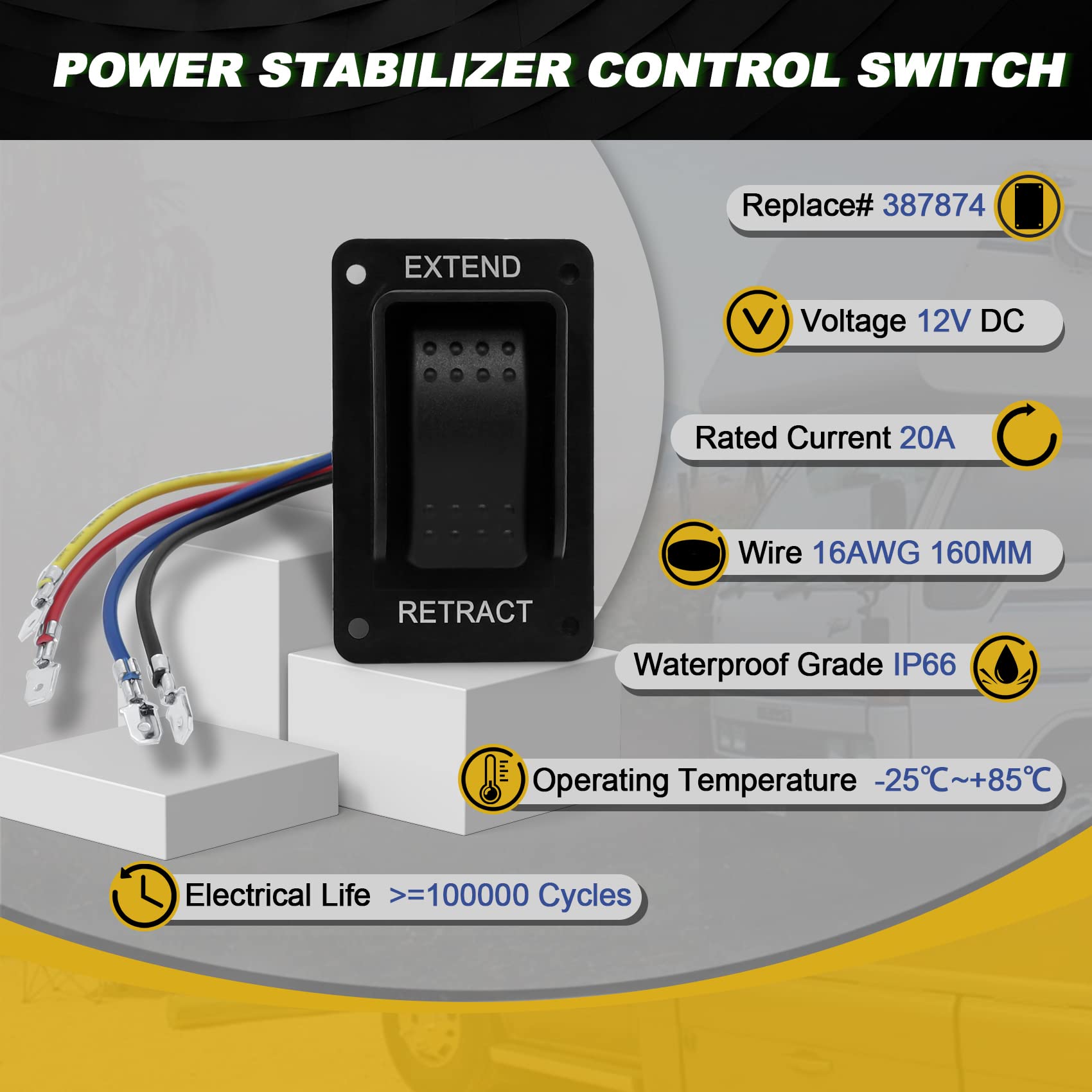 Retraction Switch Mua 387874 RV Electric Stabilizer Jack Switch Compatible with Lippert ...