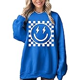 veufcyas Oversized Graphic Sweatshirts for Women Smile Face Sweatshirt Cute Crewnecks Pullover Casual Loose Long Sleeve Tees