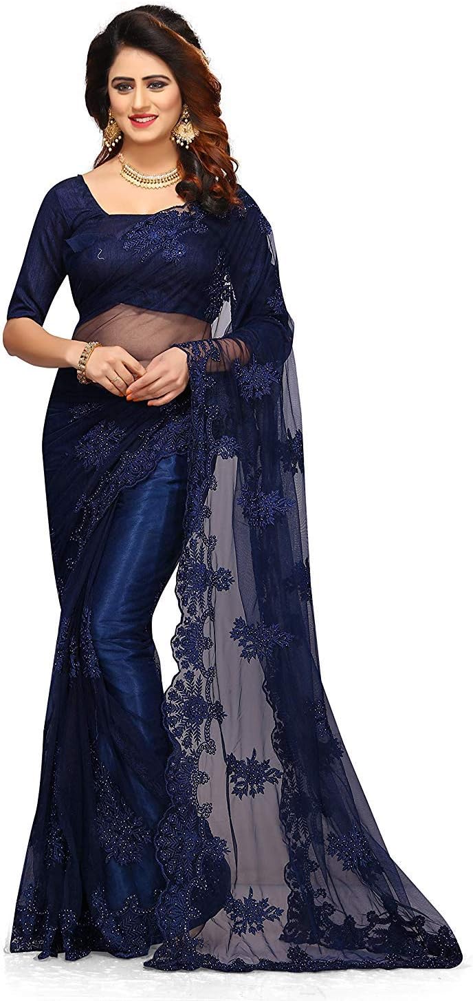 Vasu Women's Net Saree With Blouse Piece