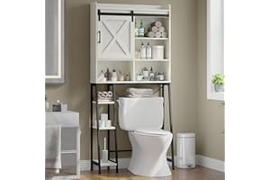 VABCHES Over The Toilet Storage Cabinet, Farmhouse Storage Cabinet Over Toilet with Sliding Door & Toilet Paper Holder Stand，Home Space-Saving Toilet Rack, for Bathroom, Restroom, Laundry