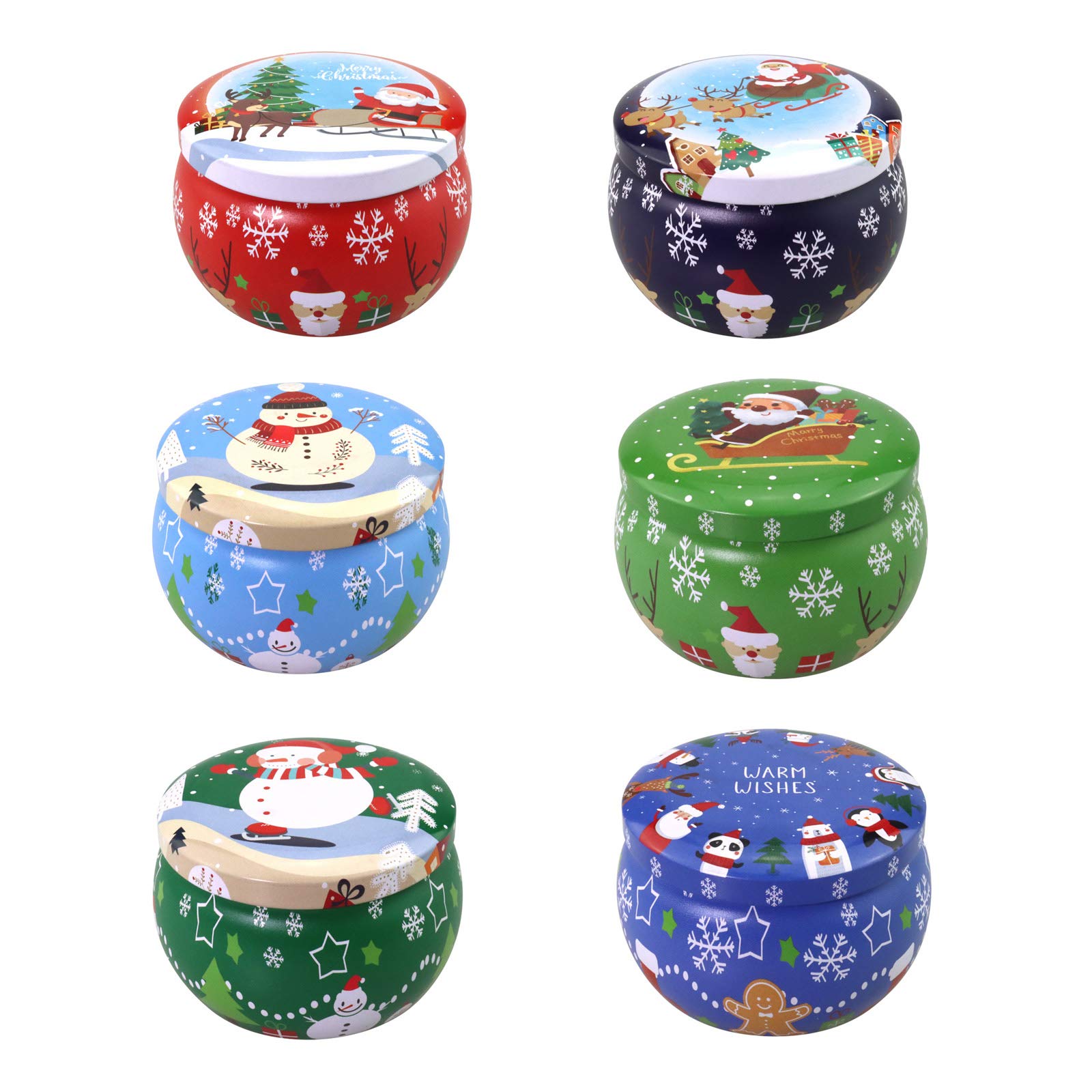 6 Pcs 2.2-oz.Tinplate Empty Scented Candle Tin Jars, Reusable Storage case for Dry Storage Spices, Camping, Christmas Holiday Gifts, and Sweets Gifts
