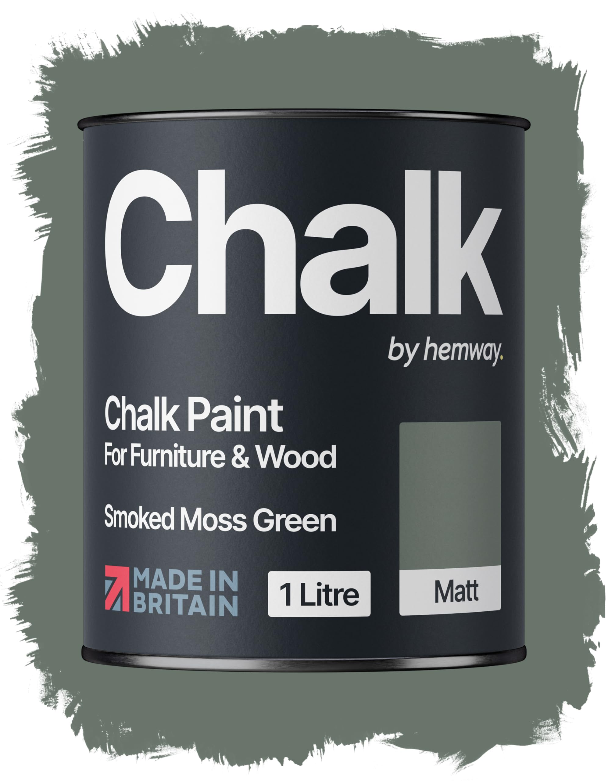 Hemway Chalk Paint Smoked Moss Green Furniture Paint 1L, Matt Finish Shabby Chic, Chalk Furniture & Walls, Quick Dry & 1 Coat