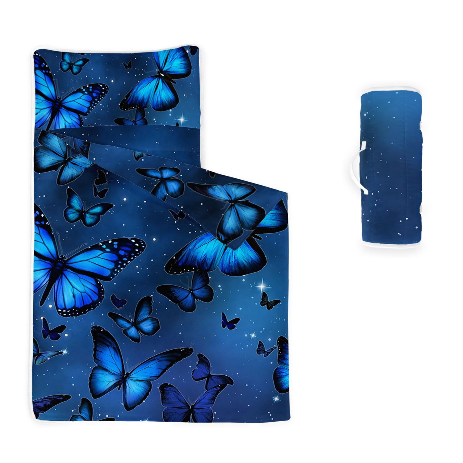 HOSIMA Nap Mat -Blue Butterfly Sleeping Bag with Removable Pillow - Daycare and Sleepovers Preschool Kindergarten Bedding Set for Kids Toddler Boys Girls(Blue Butterfly Standard)