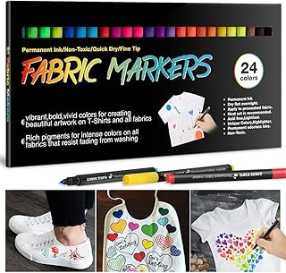 24 Textilstifte Waschmaschinenfest, APOGO Textilmarker Stoffmalstifte Waschfest, Permanent Stoffmalfarben Stifte für T Shirt, Jutebeutel, Stoffbeutel zum Bemalen, Lätzchen, Textilien Schuhe, Babyparty