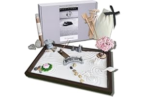SRAYW Zen Garden Kit for Desk Decor. 11x7.5'' Beautiful Japanese Mini Zen Garden Meditation Gifts Set for Home,Office Desk＆Meditation Room.6 Tools ＆ 18 Accessories. Zen Sand Tray Therapy