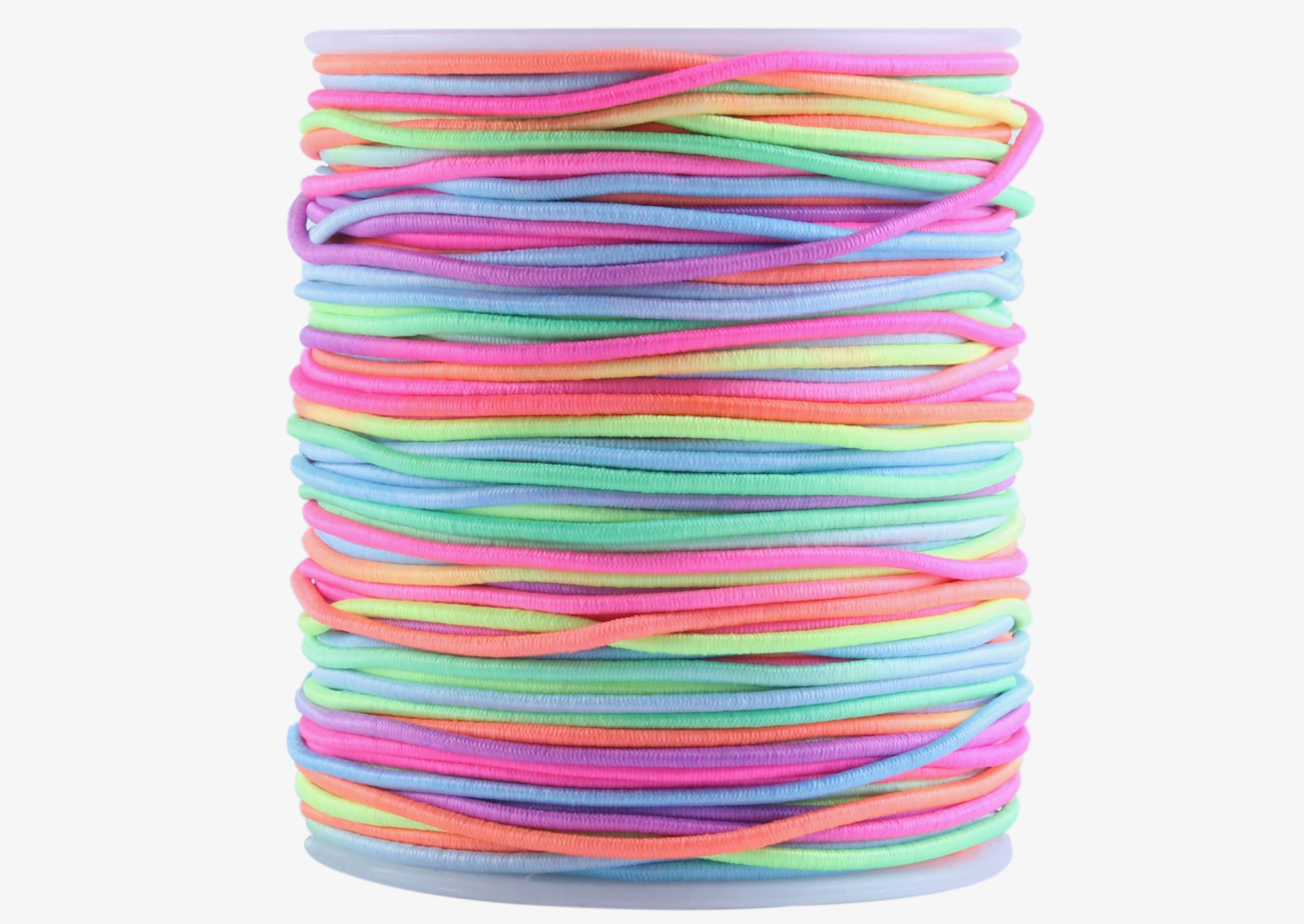 KONMAY Rubber Elastic Cord for Jewelry Making, 1 Roll 45 Meters 1.5mm Rainbow Round Stretchy String for Bracelets, Beading and Crafting