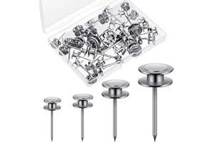 Ferraycle 40 Piece Double Headed Picture Hangers Nails 4 Size Thumb Tacks for Wall Hanging Renter Friendly Decor Heavy Duty Push Pins Wall Nails for Drywall Frame Art, 10/20/ 30/ 50lb(Silver)