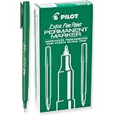 PILOT Extra Fine Point Permanent Markers, Green Ink, 12-Pack | Marks permanently for labeling, green permanent marker, fine markers, xylene-free ink, most surfaces