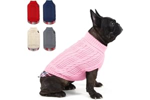 KYEESE Dog Sweaters Pullover Dog Turtleneck Sweater Knitwear with Gingham Warm Pet Coat for Fall Winter