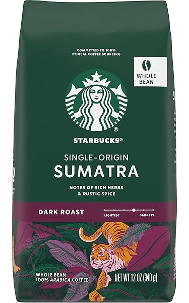 STARBUCKS WHOLE COFFEE BEANS, DARK ROAST HOT OR ICED COFFEE, SINGLE-ORIGIN SUMATRA, 12 OZ