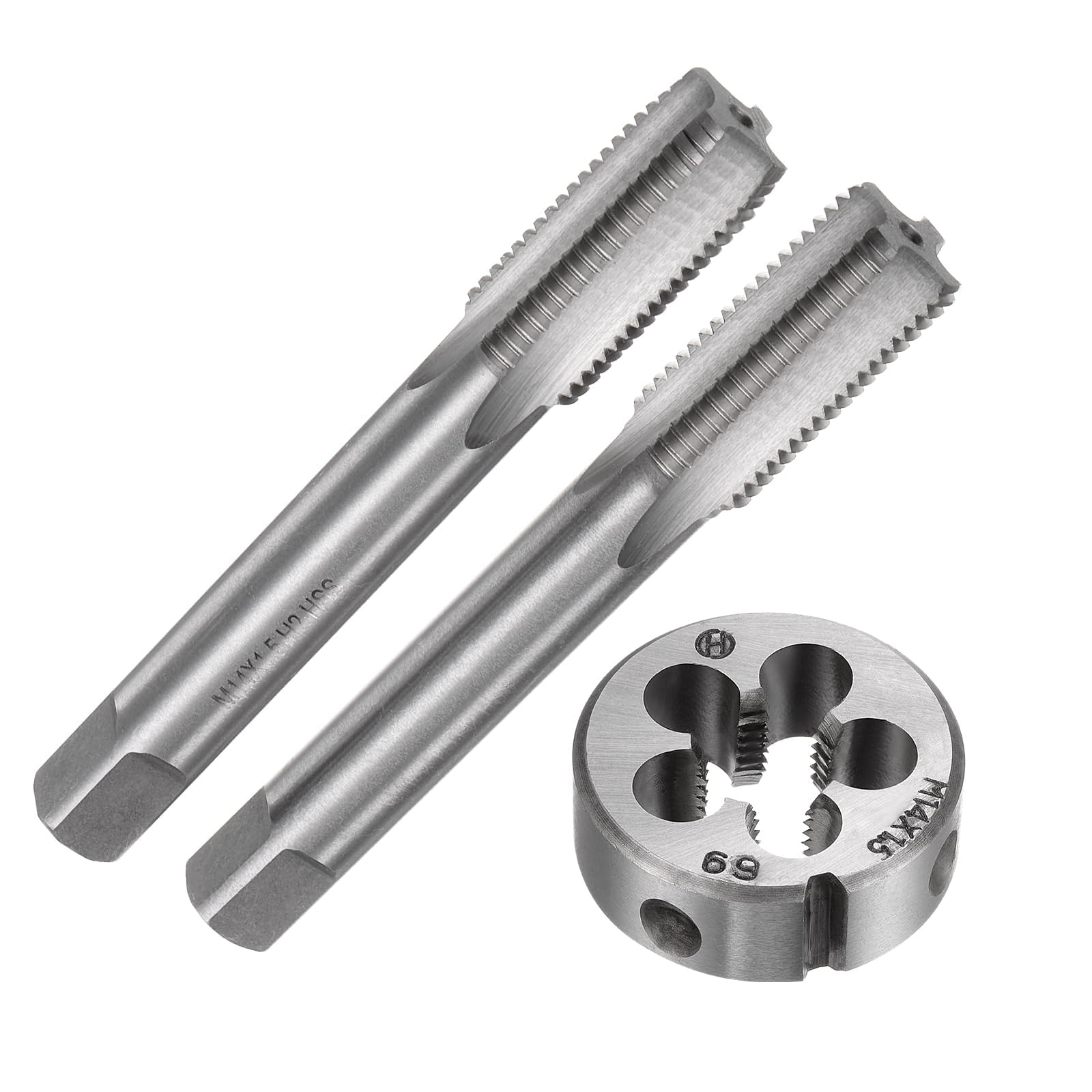 TOP-VIGOR 3pcs Metric Hand Tap and Die Set, M14 x 1.5 Taper/Plug Thread Taps & Round Die, Hand Threading Tapping Tool Kit for DIY, Repair, Cutting External and Internal Thread