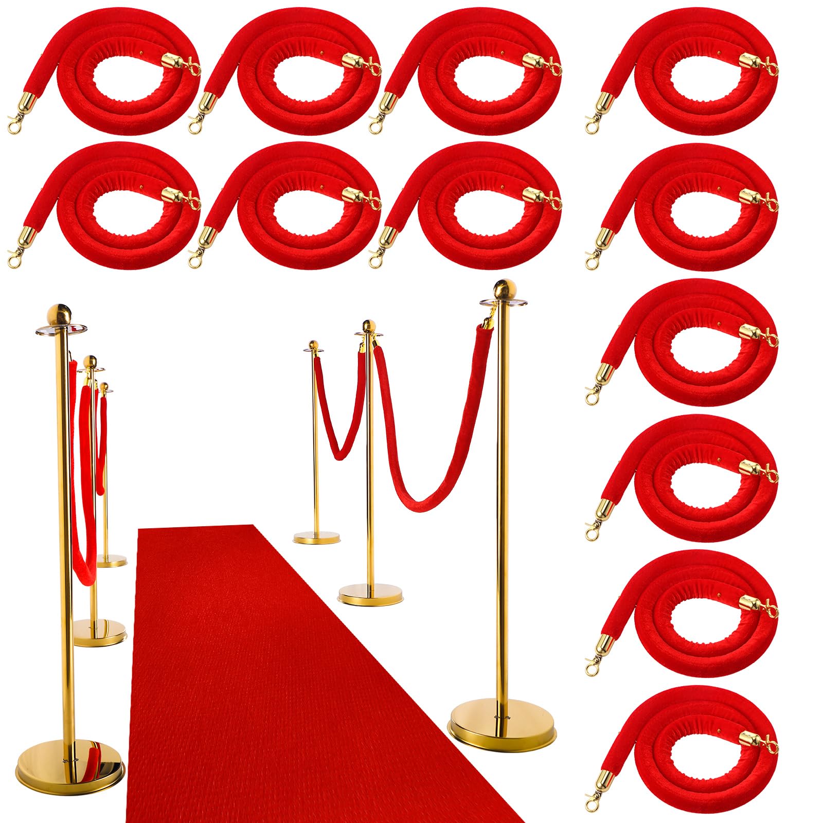 Photo 1 of 12 Set Red Carpet Party Decorations, 23.6 Inch Posts and Velvet Ropes with 3.95 x 16.5ft Red Aisle Runway Rug for Adult Red Carpet Night Movie Night Party Christmas Wedding Decoration