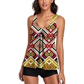 Omichic Vintage American Flag Tankini Swimsuits for Women's Two Piece Tummy Control Swimwear Bathing Suits with Boyshort