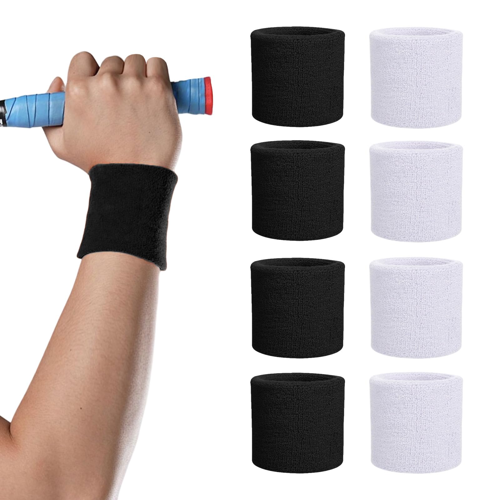 UILYNIU 8 Pcs Sweatbands, Wristbands for Men Women, Sports Sweat Bands, Absorbent Wristbands for Running Exercise Gym Sports Tennis Basketball (Black, White)