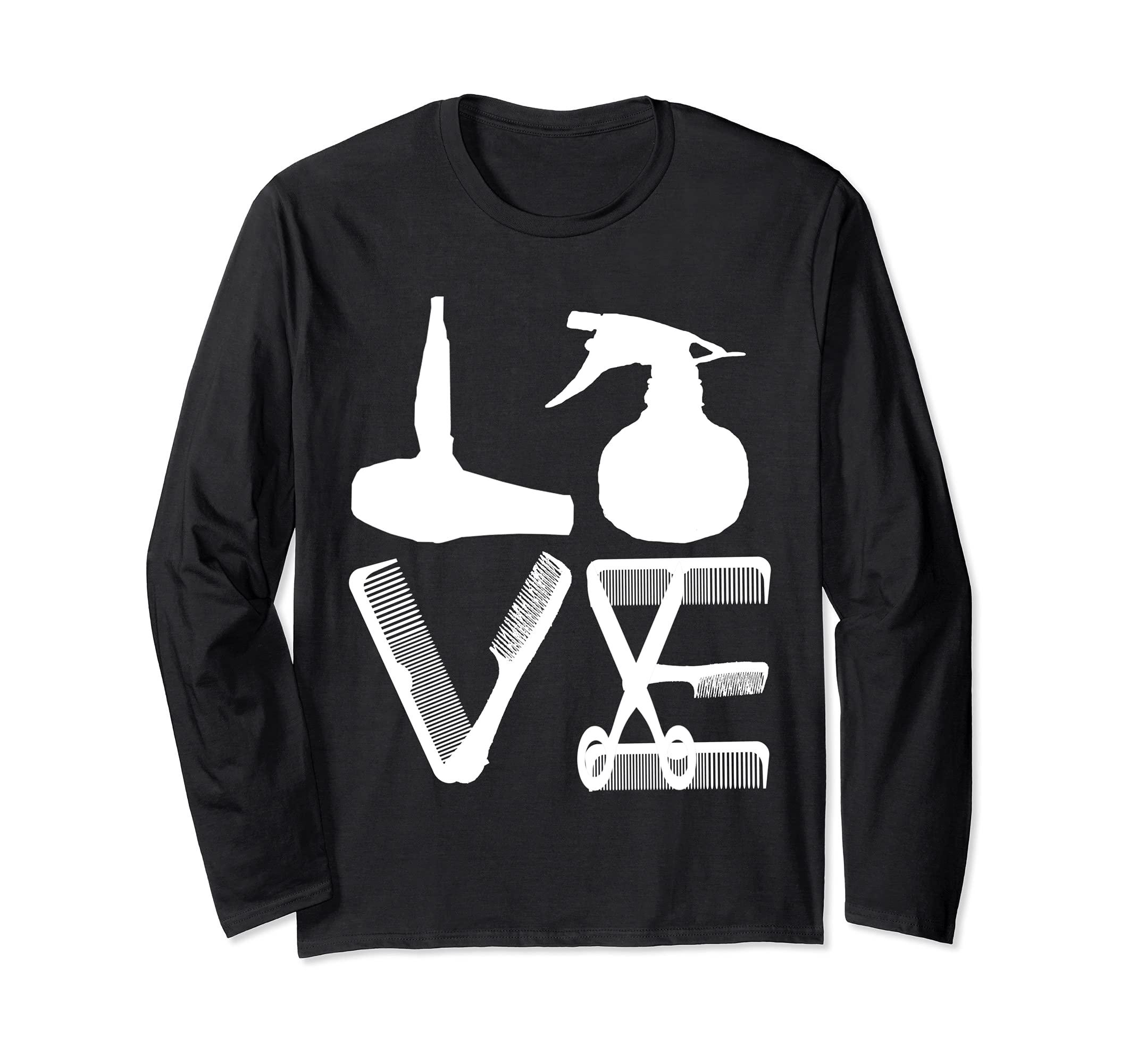 Hairdresser Love Hairdryer Scissors Barber Hair Brush Long Sleeve T-Shirt