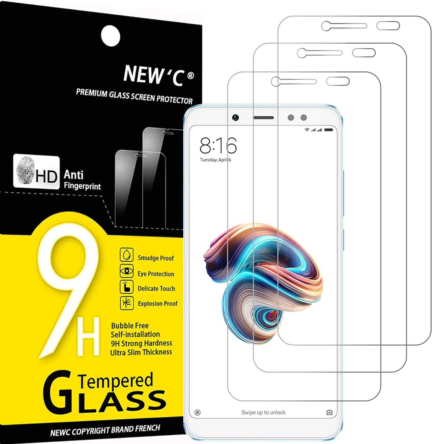 NEW'C 3 Pack Designed for Xiaomi Redmi Note 5 Screen Protector Tempered Glass, Anti Scratch, Bubble Free, Ultra Resistant
