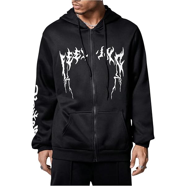SOLY HUX Men's Graphic Zip Up Hoodies Streetwear Jacket Letter