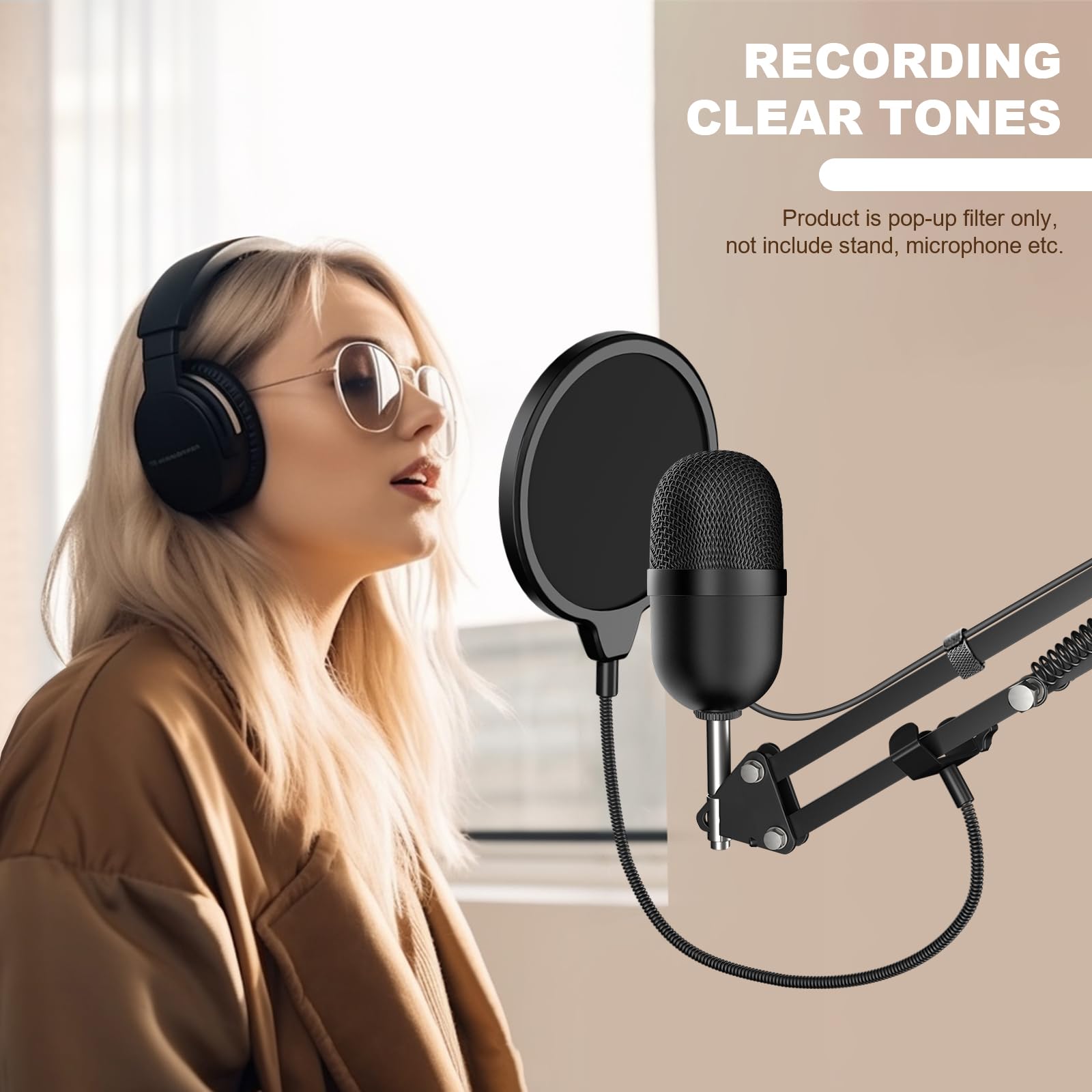 Aokeo Professional Microphone Pop Filter Mask Shield For Blue Yeti and Any Other Microphone, Mic Dual Layered Wind Pop Screen With A Flexible 360° Gooseneck Clip Stabilizing Arm