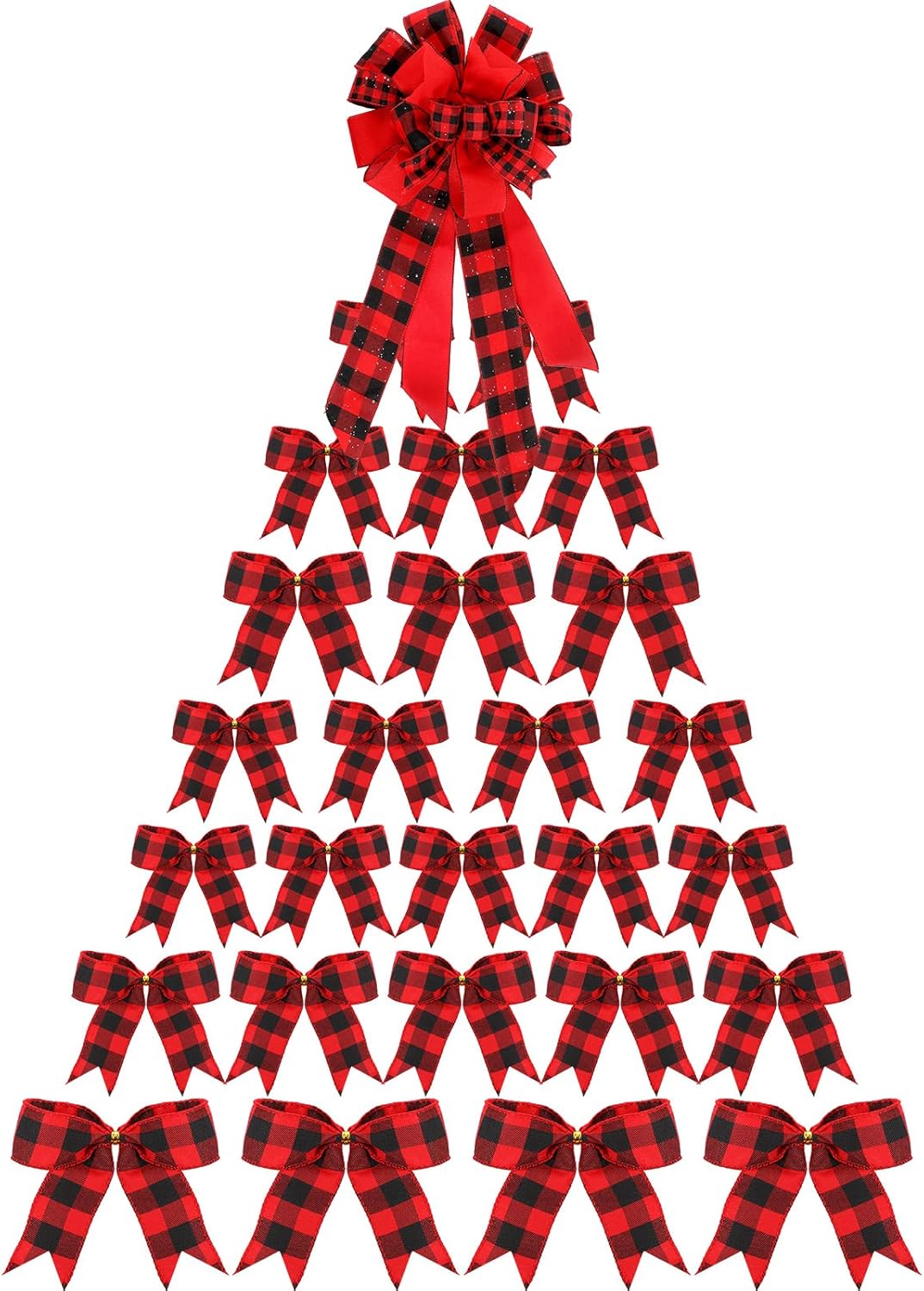 Bows & Ribbons - 36 Pieces 3 Sizes Christmas Tree Topper Bow 12 x 34 Inch Large Christmas Wreath Bow Decoration Glitter Bow with Long Streamer for Christmas Tree Wreath Party Decoration (Red and Black Plaid)