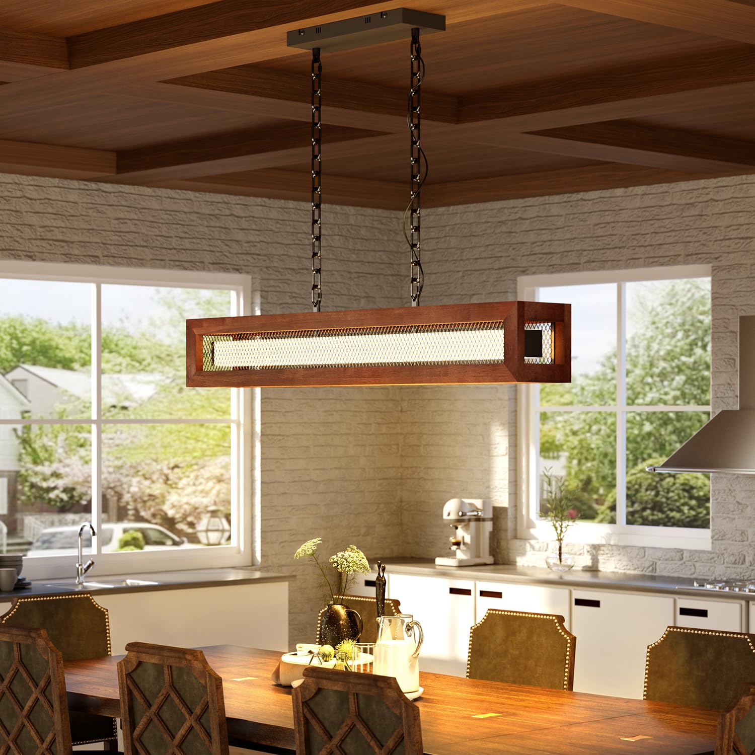 Photo 1 of ** sold as is, no refund/return* see comments!
Glimchase 39.4" Rectangular Wood Kitchen Island Lighting, Rustic Linear Farmhouse Chandelier Ceiling Hanging, Walnut Dining Room Light Fixtures Over Table, LED Dimmable Pendant Lights with Remote