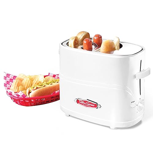 Nostalgia Slot Hot Dog and Bun Toaster with Mini Tongs, Hot Dog