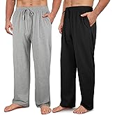 Wenouy 2 Pack Men's Cotton Pajama Pants Soft Sleep & Lounge Pj Bottoms with Pockets & Drawstring