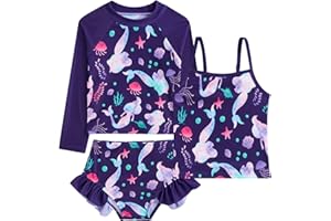 Funnycokid Girls Swimsuit 3 Pieces Long Sleeve Rash Guard Set Tankini Bathing Suits Summer Kids Swimwear 3-10 Years