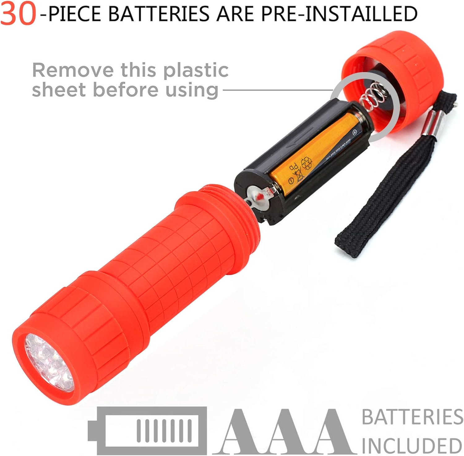 FASTPRO 10-Pack, 9-LED Mini Flashlight Set, 30-Pieces AAA Batteries are Included and Pre-Installed, Perfect For Class Teaching, Camping, Wedding Favor - - 