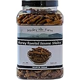 Sesame Sticks Snacks Honey Roasted 1 lb. - By Medley Hills Farm in Reusable Container - Fresh honey roasted sesame sticks - Sweet and Salty Flavored snacks
