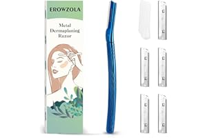 EROWZOLA Dermaplane Razor for Women and Men, Eyebrow Razor with Precision Cover, Peach Fuzz Dermaplaning Tool, Exfoliating Facial Razor Reusable Metal Handle with 6 Blades - Blue