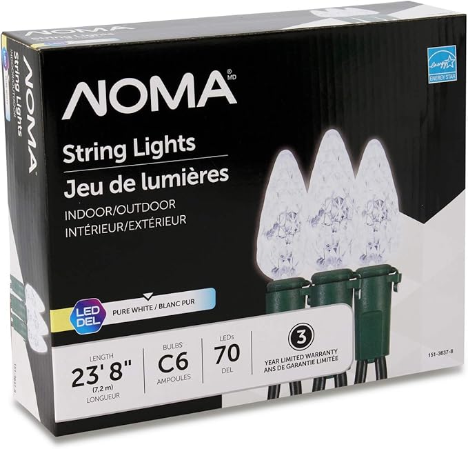 NOMA Holiday Christmas Lights C6 LED White Bulbs Outdoor & Indoor