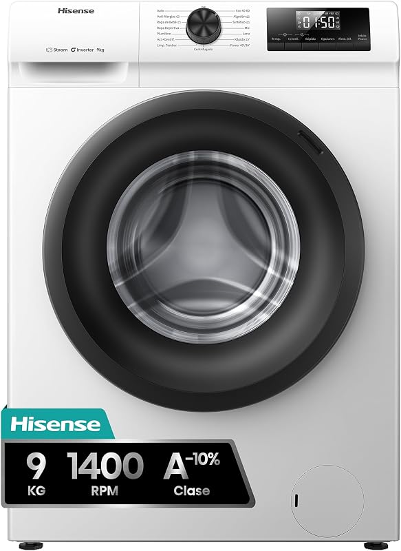 WF1Q9041BW - Lavadora, Class A, 9Kg, 1400 rpm, Alto 84.5cm x Ancho 59.5cm, Color Blanco, Función Vapor 99,9%, Lavado Rápido+, Lavado Automático, Finalización Diferida, Tecnología Inverter