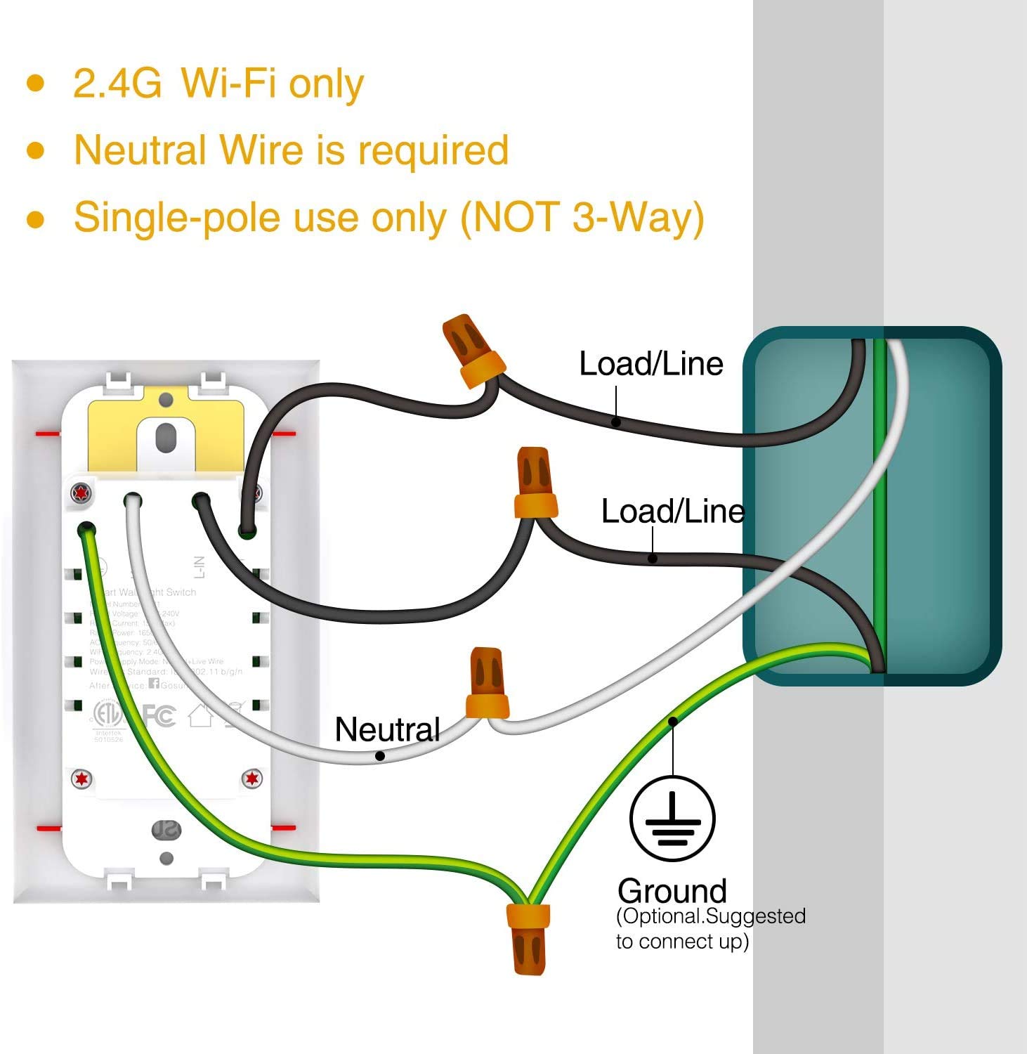 Smart Light Switch, Gosund 2.4Ghz WiFi Light Switch Works with Alexa, Google Assistant, Remote Control/Voice Control and Schedule, Neutral Wire Required, Single-Pole, No Hub Required: Industrial & Scientific