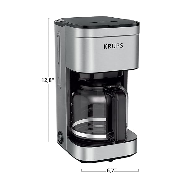 KRUPS COFFEE MAKER 10 CUPS SIMPLY BREW STAINLESS STEEL DRIP COFFEE MAKER, 900 WATTS COFFEE FILTER, DRIP FREE, DISHWASHER SAFE POT , BLACK & SILVER