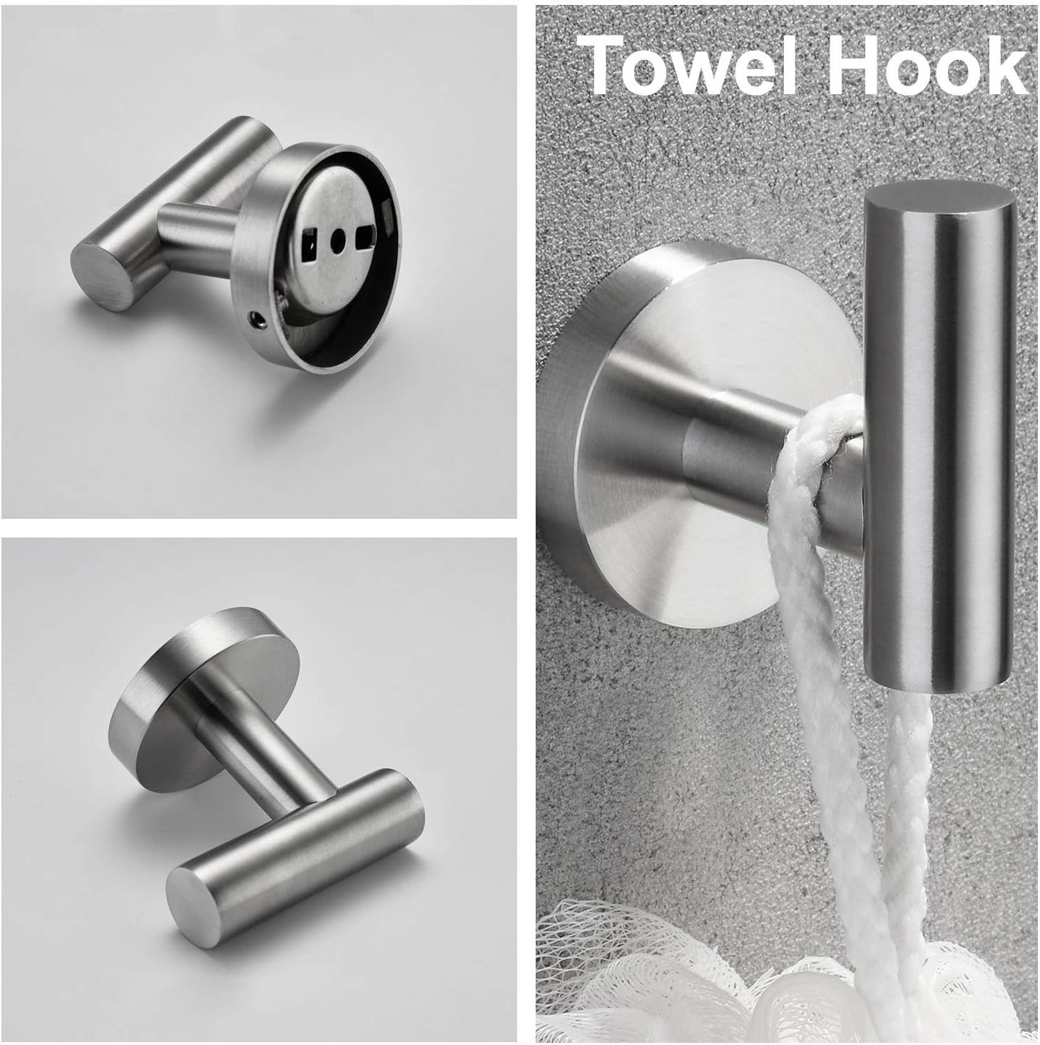 Nolimas 4-Pieces Set Brushed Nickel Bathroom Hardware Set SUS304 Stainless Steel Round Wall Mounted - Includes 24"&13.5" Towel Bar,Toilet Paper Holder, Robe Towel Hooks,Bathroom Accessories Kit: Home & Kitchen