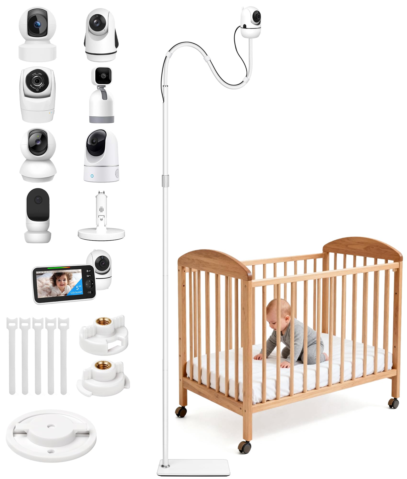 Photo 1 of 82" Adjustable Height Baby Monitor Floor Stand with Flexible Gooseneck - No Drill & Tool-Free,Sturdy Base,Fits Nanit Pro & Flex,HelloBaby,Kasa,Tapo & Most Baby Monitor Cams (Camera Not Included)