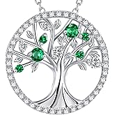 Tree of Life Necklace for Women Valentines Day Birthday Gifts for Wife Mom Birthstones Aquamarine Emerald and More Stonese Jewelry Sterling Silver