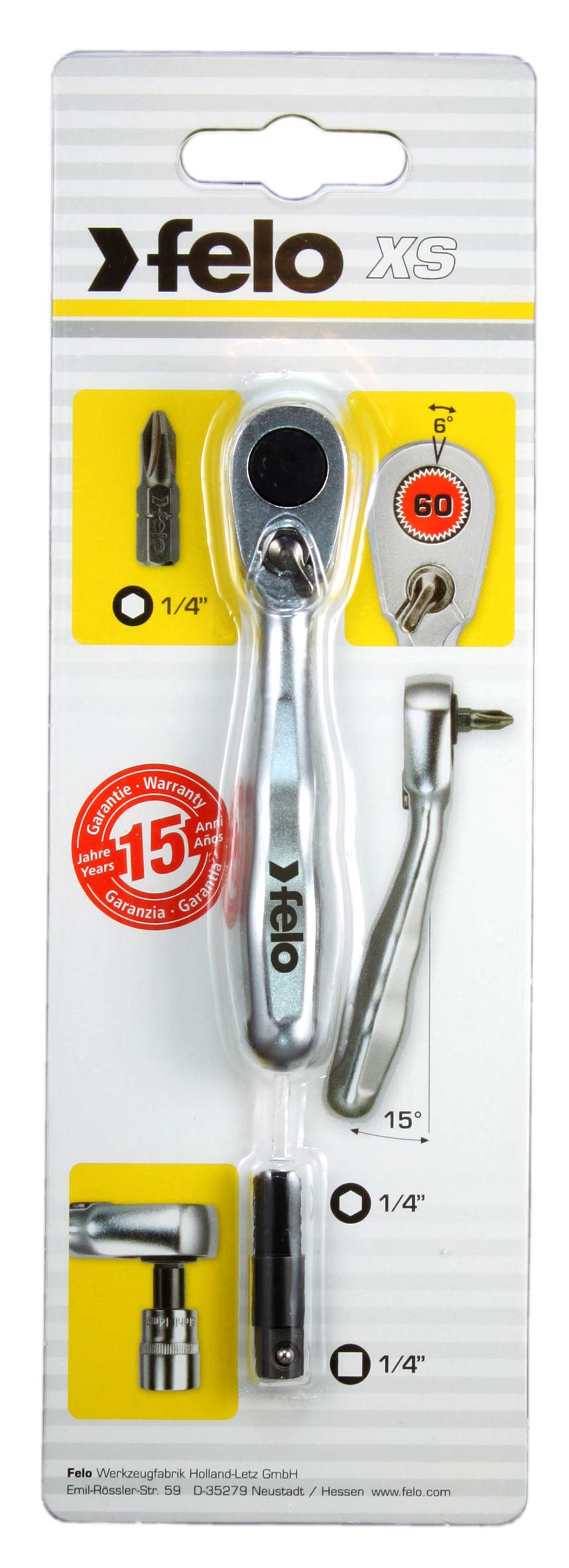 Felo - 057 635 01 0715761569 Mini Ratchet with Adaptor, 1/4"