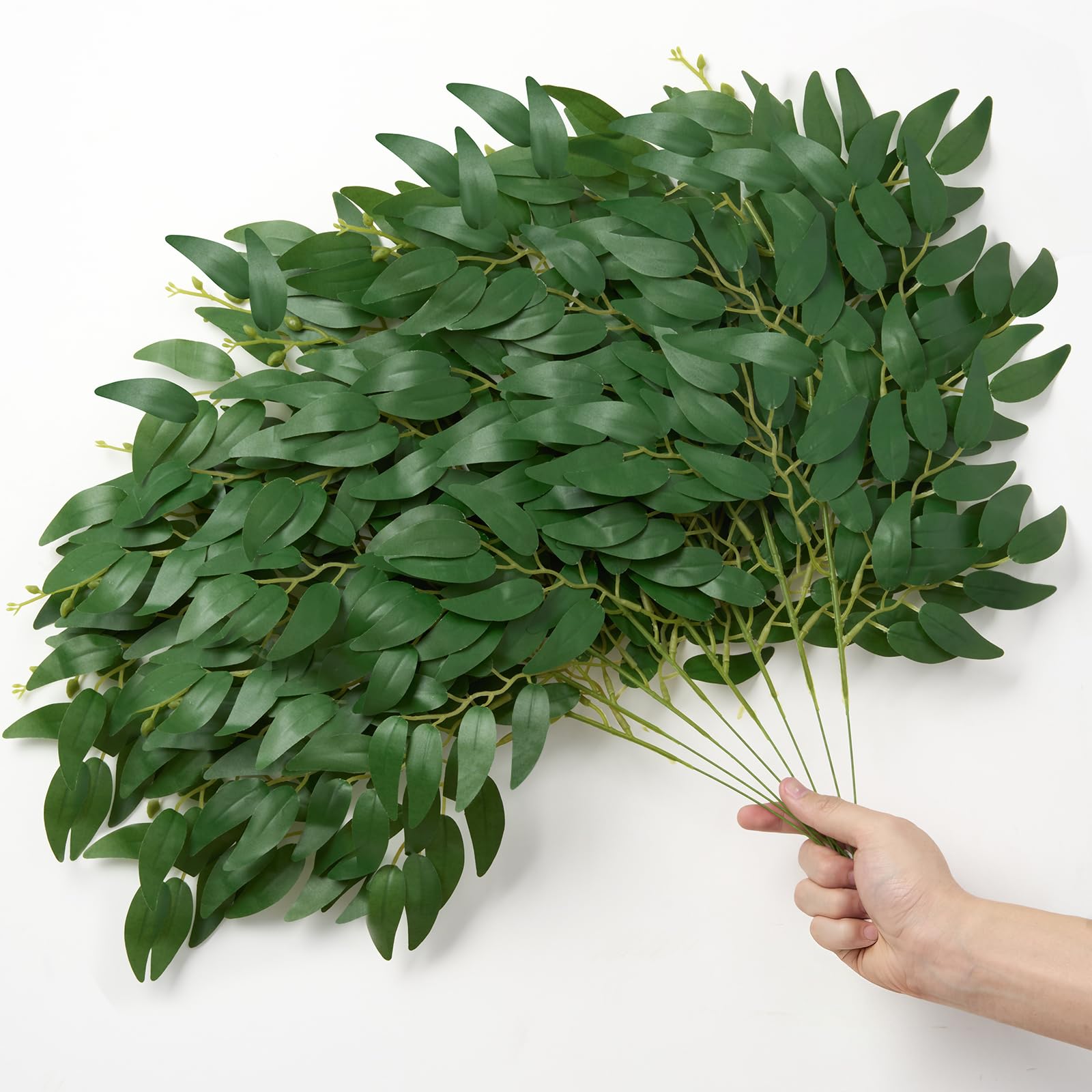 Photo 1 of 24pcs Artificial Italian Ruscus Greenery Stems Picks 22" Faux Silk Greenery Filler Plant for Vase Green Willow Leave Branches for Table Centerpieces, Wedding Arch Backdrop, Floral Bouquet Arrangement