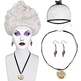 BESTBEL+Hair Cap 3 Pcs Short Grey Wig with Necklace and Earings for Women Anime Costume Cosplay Short Silver White Synthetic Anime Wig for Adult Halloween Party