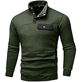 Wizoat Men's Quilted Sweatshirt Casual Waffle Stand Collar Button Pullover Sweatshirts