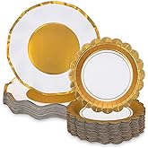 Gold and White Party Plates 100pk, Paper Plates with 50pk Dinner Plates & 50pk Dessert Plates - Disposable Plates Bulk Set Family Dinner Holiday Wedding Anniversary Birthday Party Dishware