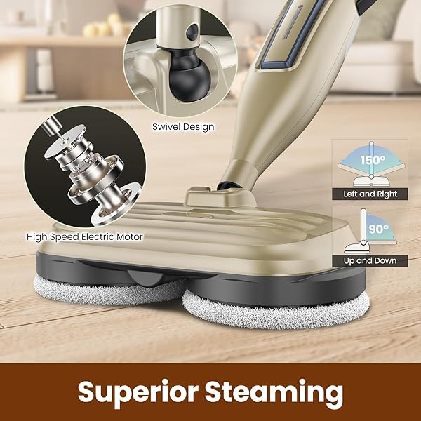 DEVOAC VM6 SCRUBBING STEAM MOP WITH ROTATING MOP PADS, 10 IN 1 STEAM MOP, LIGHTWEIGHT SPIN MOP & 3 STEAM MODES FOR HARD FLOOR LAMINATE MARBLE FLOORS