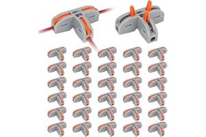 EEEKit 30 PCS Compact Wire Conductor Connector, T Shape Lever Nut Wire Connector Push in, Quick Splitter 3 Way Electrical Connectors, AWG 28-12