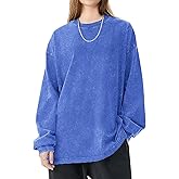 FULFIDREAM Oversized Tshirts for Women Heavy Cotton Acid Wash Vintage Unisex Long Sleeve Casual Loose Solid Basic Tee Tops