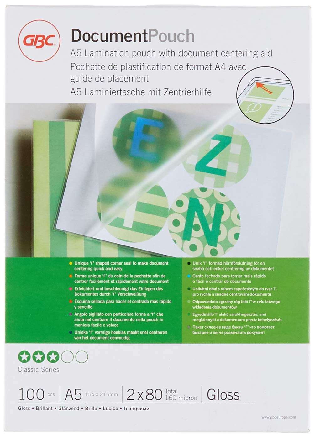 GBC A5 2x80 Micron Gloss Laminating Pouches, Pack of 100, IB575037