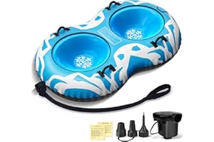 JUECITY Snow Tube with Towable Leash, 68 Inch Snow Sleds for Kids and Adult，2 Person Sled for Winter Sports, Snow Tubes for Sledding Heavy Duty, Inflatable Snow Sled with Double Layer Bottom Fabric