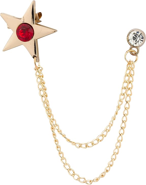 Broche Rose Rouge Avec Feuilles Vertes Pour Homme - Épingle De Costume Dorée, Style Chevalier