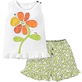 HILEELANG Toddler Girl Summer Short Outfit Sets Cotton Short Sleeve Tops Tees Shorts Clothing Sets