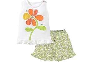 HILEELANG Toddler Girl Summer Short Outfit Sets Cotton Short Sleeve Tops Tees Shorts Clothing Sets